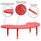 Flash Furniture 35''W x 65''L Half-Moon Red Plastic Height Adjustable Activity Table