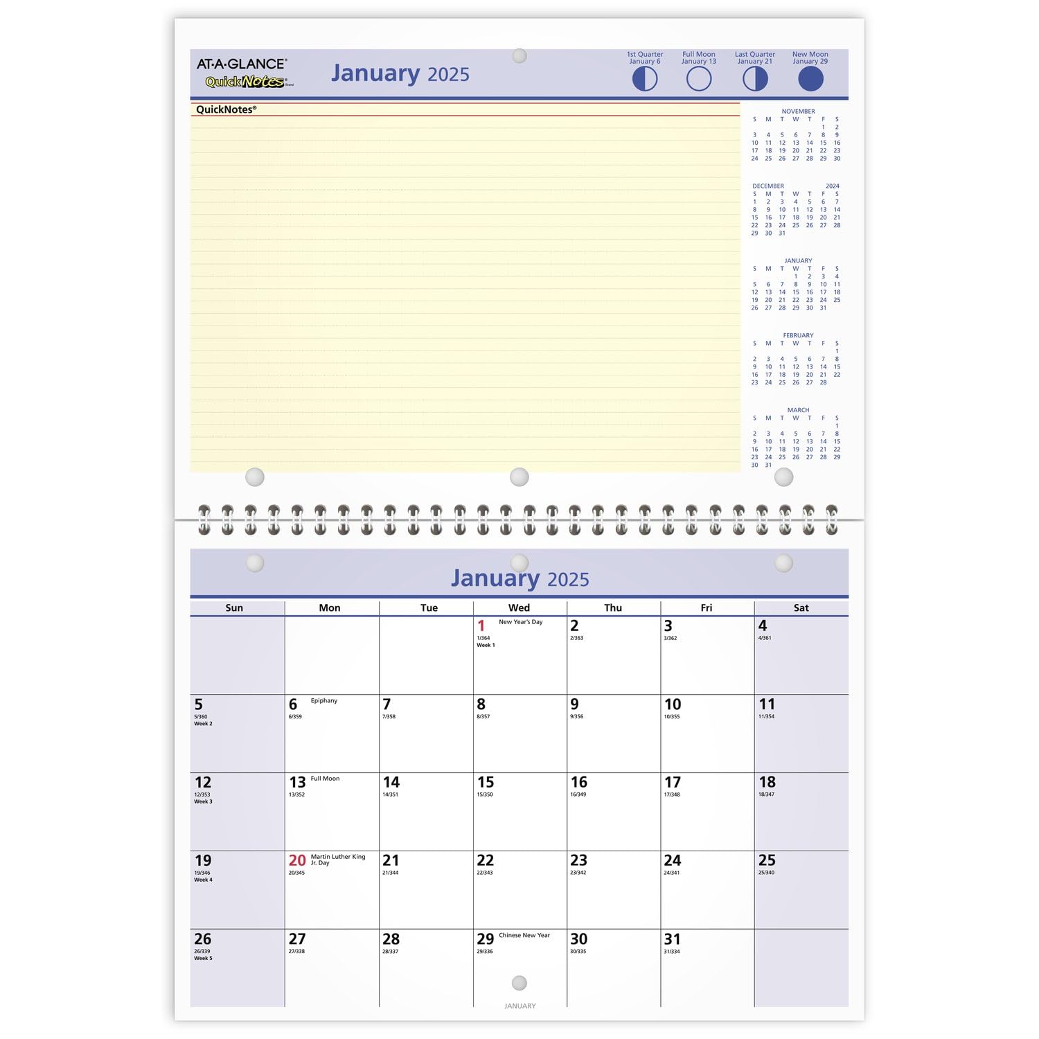 At-A-Glance 2025 Wall & Desk Calendar, Monthly, 11' X 8', Small, Daily Blocks 1-1/4    X 1-1/4   , Quicknotes (Pm502825)