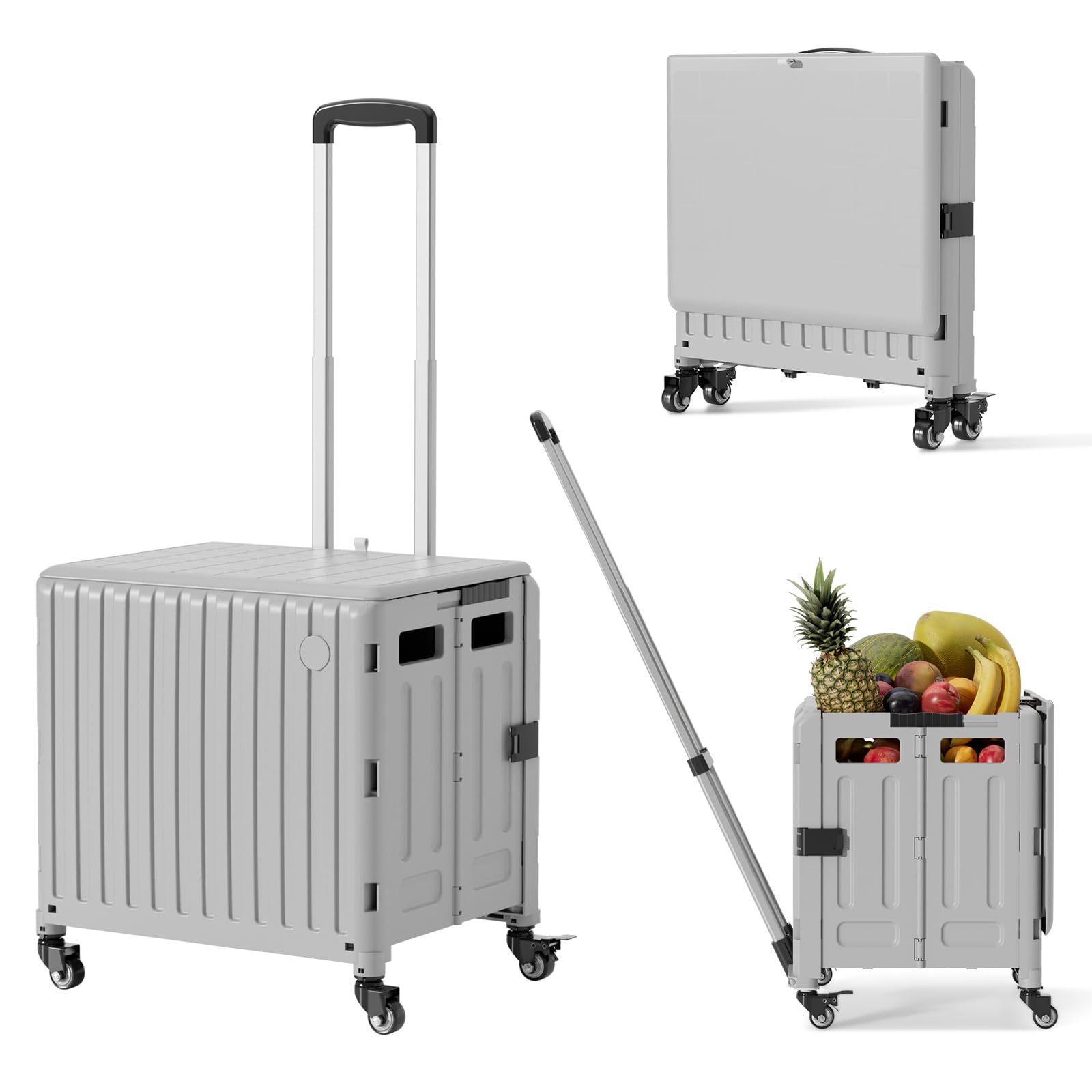 Rolling Utility Cart Foldable: 65L Teacher Trolley with Wheels for Classroom Storage Foldable Utility Cart Expandable Rolling Ca