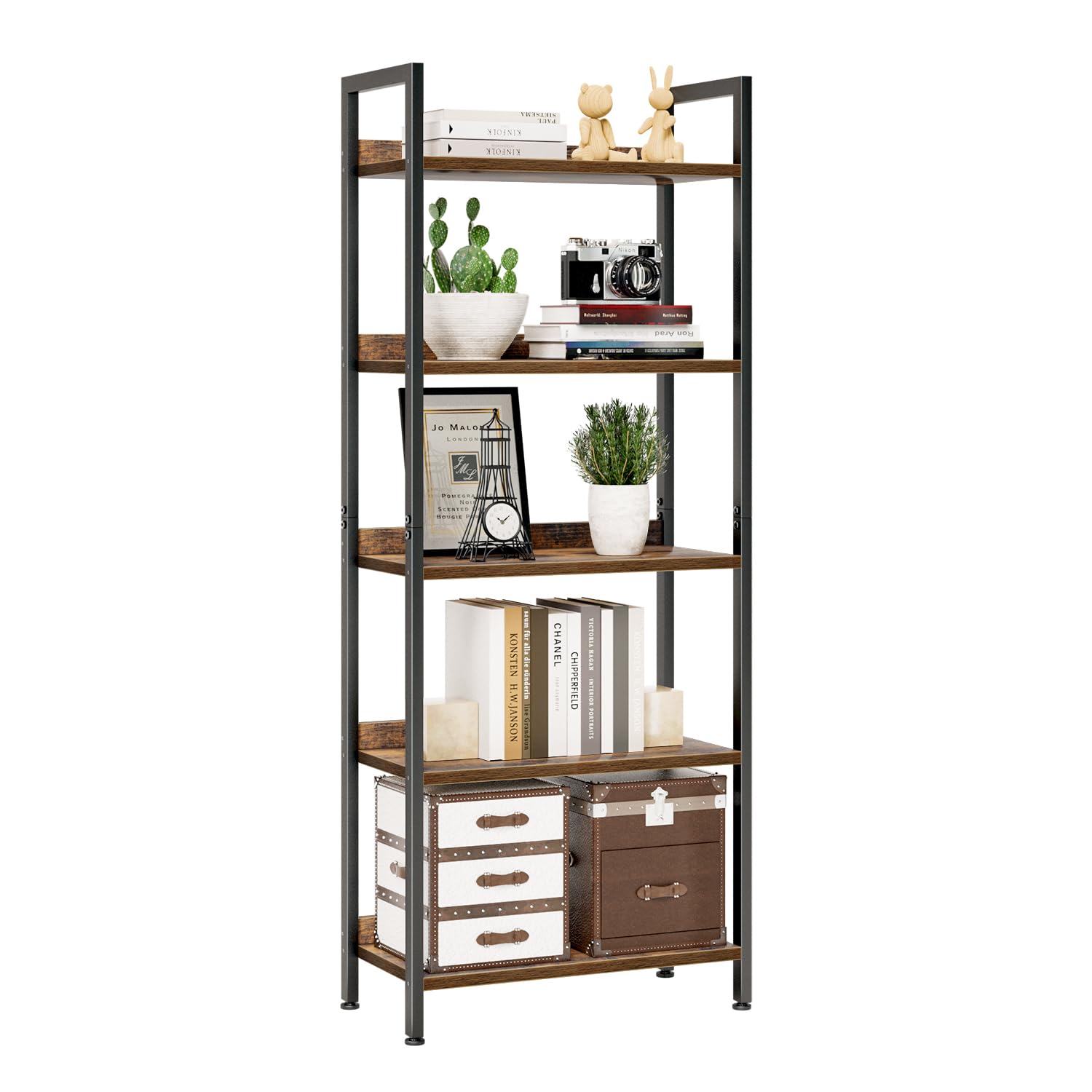 Numenn Bookshelf, 5 Tier Bookshelves, Home Office Bookcase Shelf Storage Organizer, Free Standing Storage Shelving Unit For Bedroom, Living Room And Home Office, Vintage