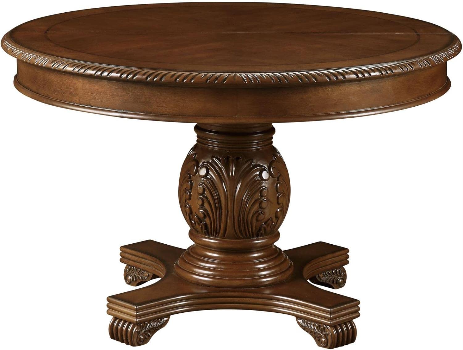 Acme Chateau De Ville Round Single Pedestal Wooden Dining Table in Cherry