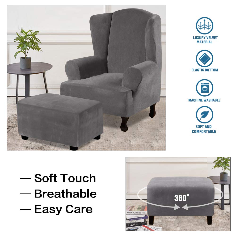 H.Versailtex Real Velvet Plush 1 Piece Form Fit Stretch Rectangle Folding Storage Covers Ottoman Slipcovers Removable Footstool