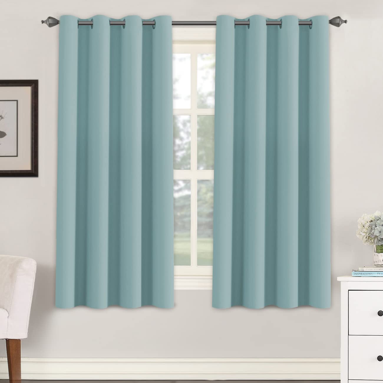 H.Versailtex Window Treatment Blackout Thermal Insulated Room Darkening Solid Grommet Curtains / Drapes For Bedroom (Set Of 2 Panels,52 By 63 Inch Long, Mineral Blue)