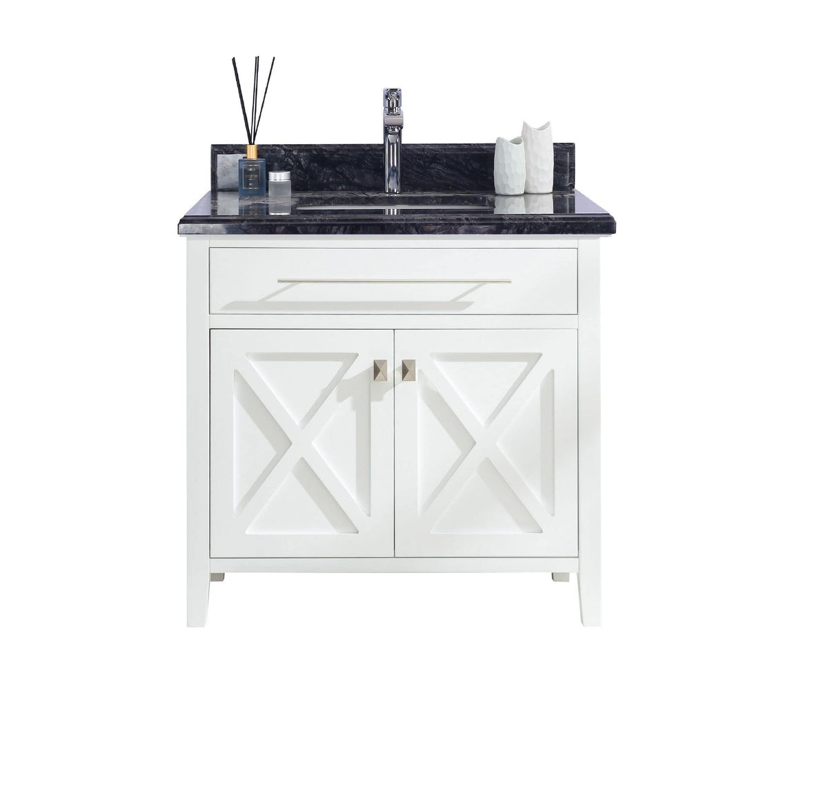 Laviva Wimbledon - 36 - White Cabinet Black Wood Marble Countertop