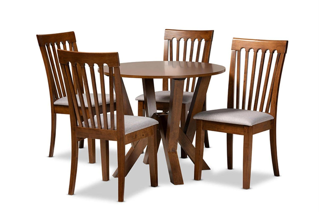 Baxton Studio Marian Modern and Contemporary Grey Fabric Upholstered and Walnut Brown Finished Wood 5-Piece Dining Set