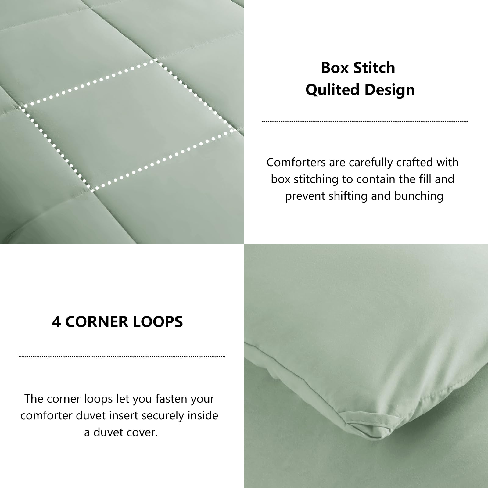 Cozylux Queen Size Comforter Sets - Sage Green Comforter Queen Size, 3 Pieces Box Stitched Soft Lightweight Bed Set, All Season Bedding Sets With 1 Down Alternative Comforter And 2 Pillow Shams
