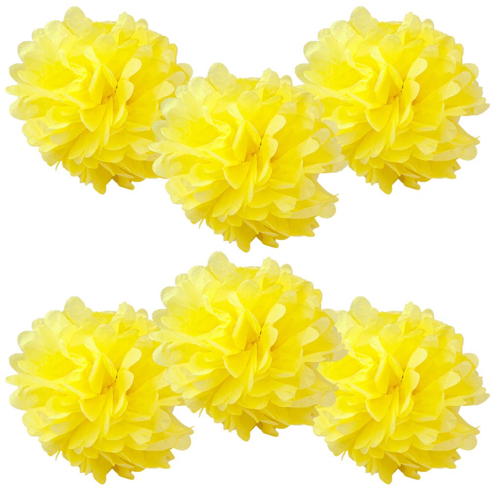 WYZworks Set of 6 - Lemon 14 - (6 Pack) Tissue Pom Poms Flower Party Decorations for Weddings, Birthday, Bridal, Baby Showers, N