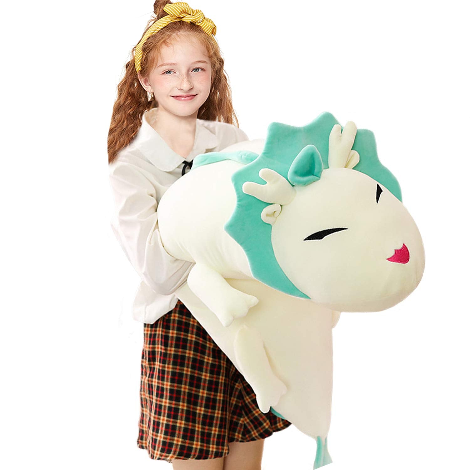 Elainren Fluffy Chinese White Dragon Plush Pillow Super Soft Long Dragon Shape Stuffed Body Pillow Large Anime White Dragon Plus