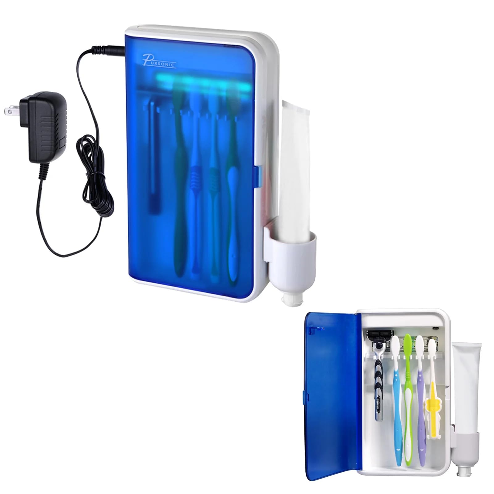 Pursonic Wall-Mountable Portable UV Toothbrush Sanitizer & Toothpaste Holder, Bathroom Organizer, Toothbrush Holders for Bathroo