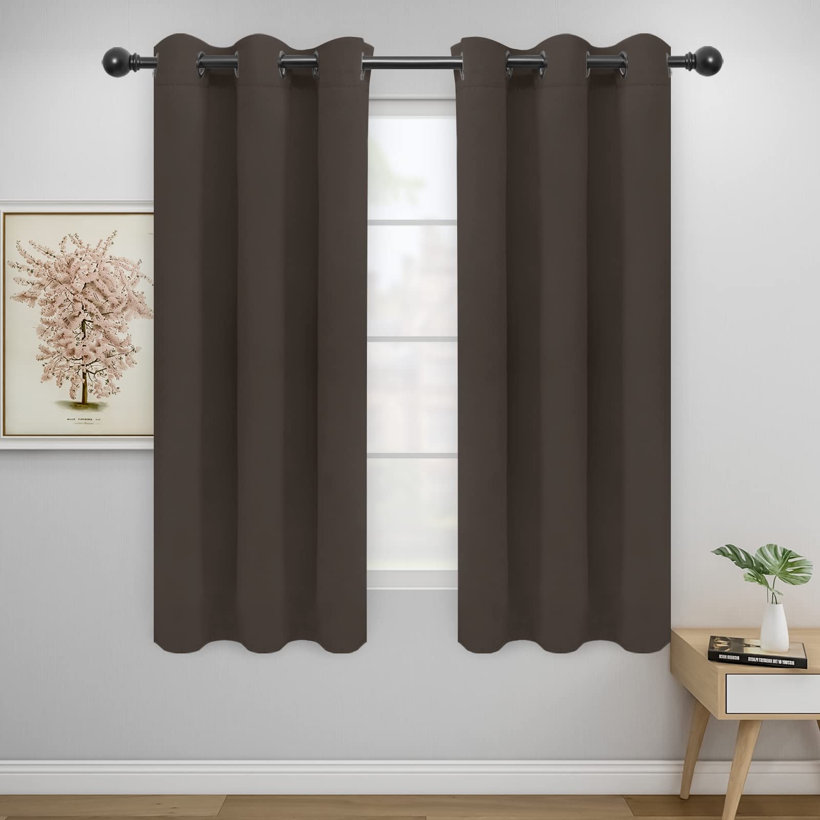 Easy-Going Blackout Curtains For Bedroom, Solid Thermal Insulated Grommet And Noise Reduction Window Drapes, Room Darkening Curtains For Living Room, 2 Panels(46X63 In, Taupe)
