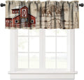 Janjcurt Rustic Farm Kitchen Valance, Vintage Western Farmhouse Country Cow Retro Red Barn Windmill Window Treatment Valance For