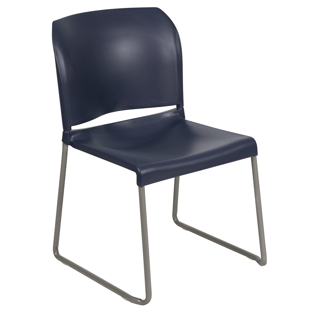Flash Furniture Hercules Series 880 Lb. Capacity Navy Full Back Contoured Stack Chair With Gray Powder Coated Sled Base