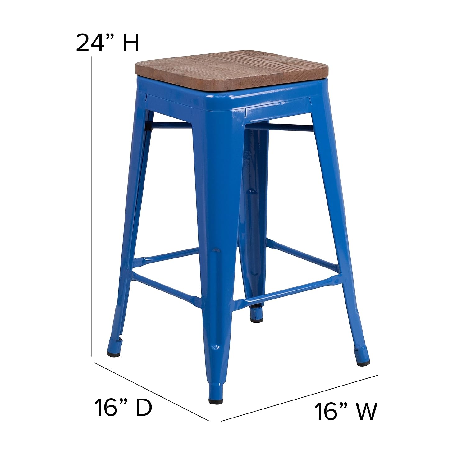 Flash Furniture Lily 24' High Backless Blue Metal Counter Height Stool With Square Wood Seat (Pack Of 1)