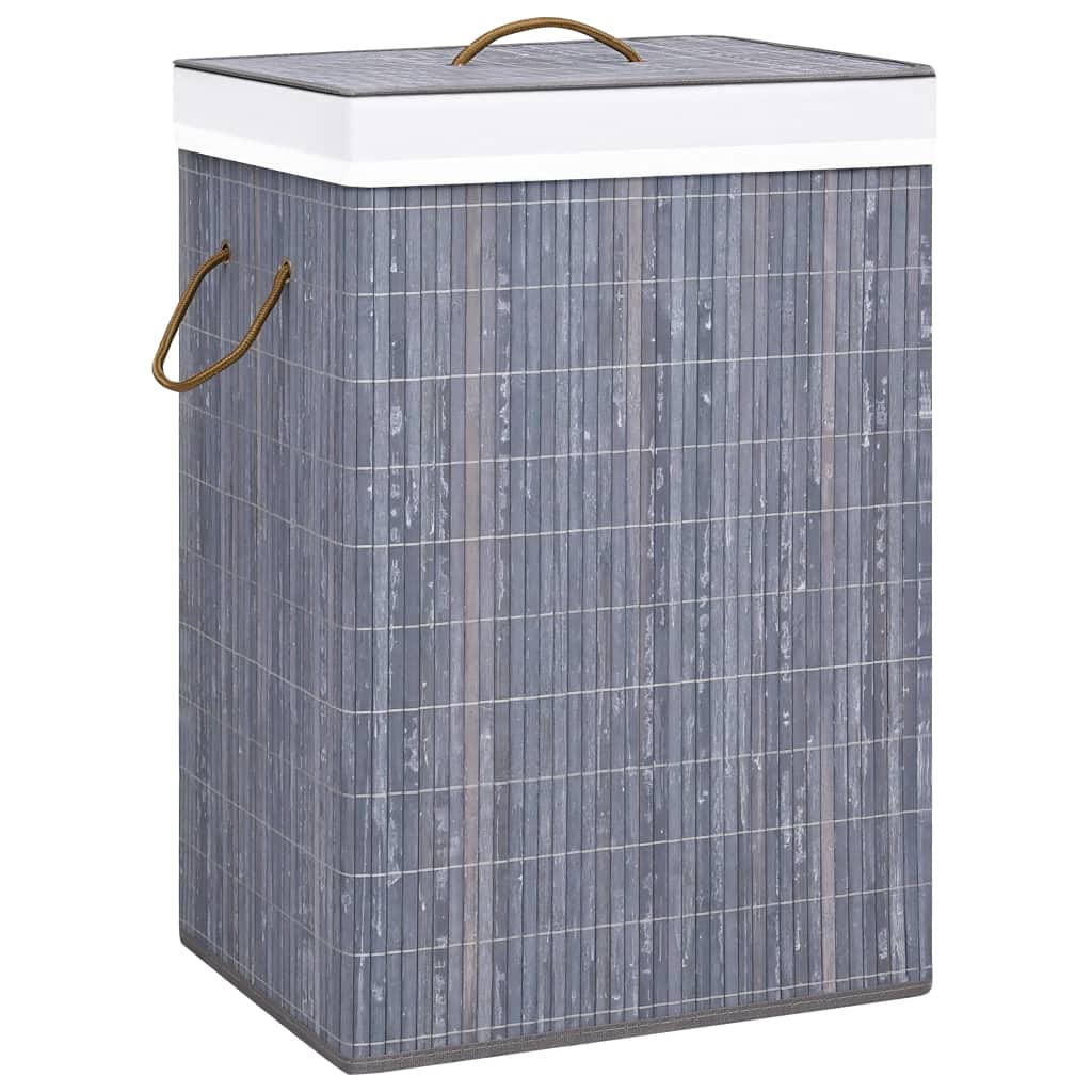 vidaXL Laundry Basket, 1-Section Laundry Hamper with Lid and Handles, Dirty Clothes Basket with Removable Liner, Laundry Bin, Gray Bamboo