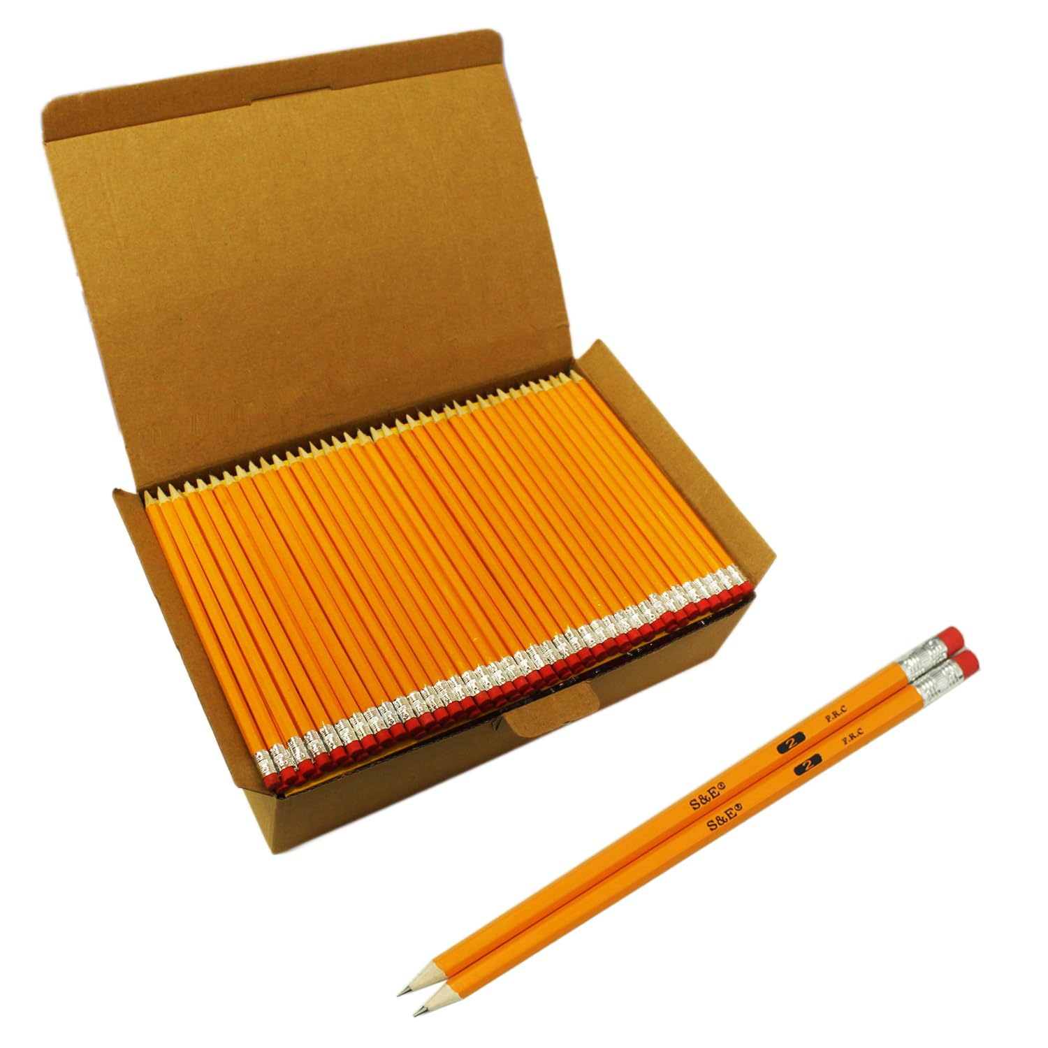 S & E Teacher 'S Edition Woodcased #2 Pencils, Pre-Sharpened, 2 Hb Lead Bulk Box, Yellow With Erasers, 200 Count
