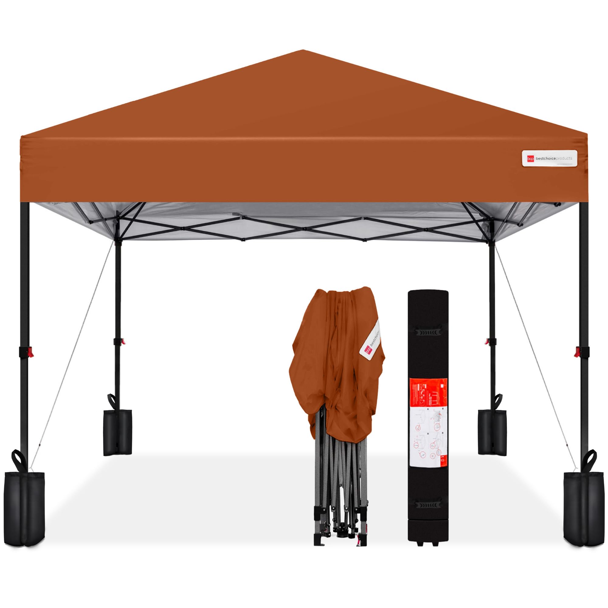 Best Choice Products 8x8ft Pop Up Canopy Tent, Outdoor Shade, 1 Person 1 Minute Set Up, Carry Case, 4 Weight Bags - Rust