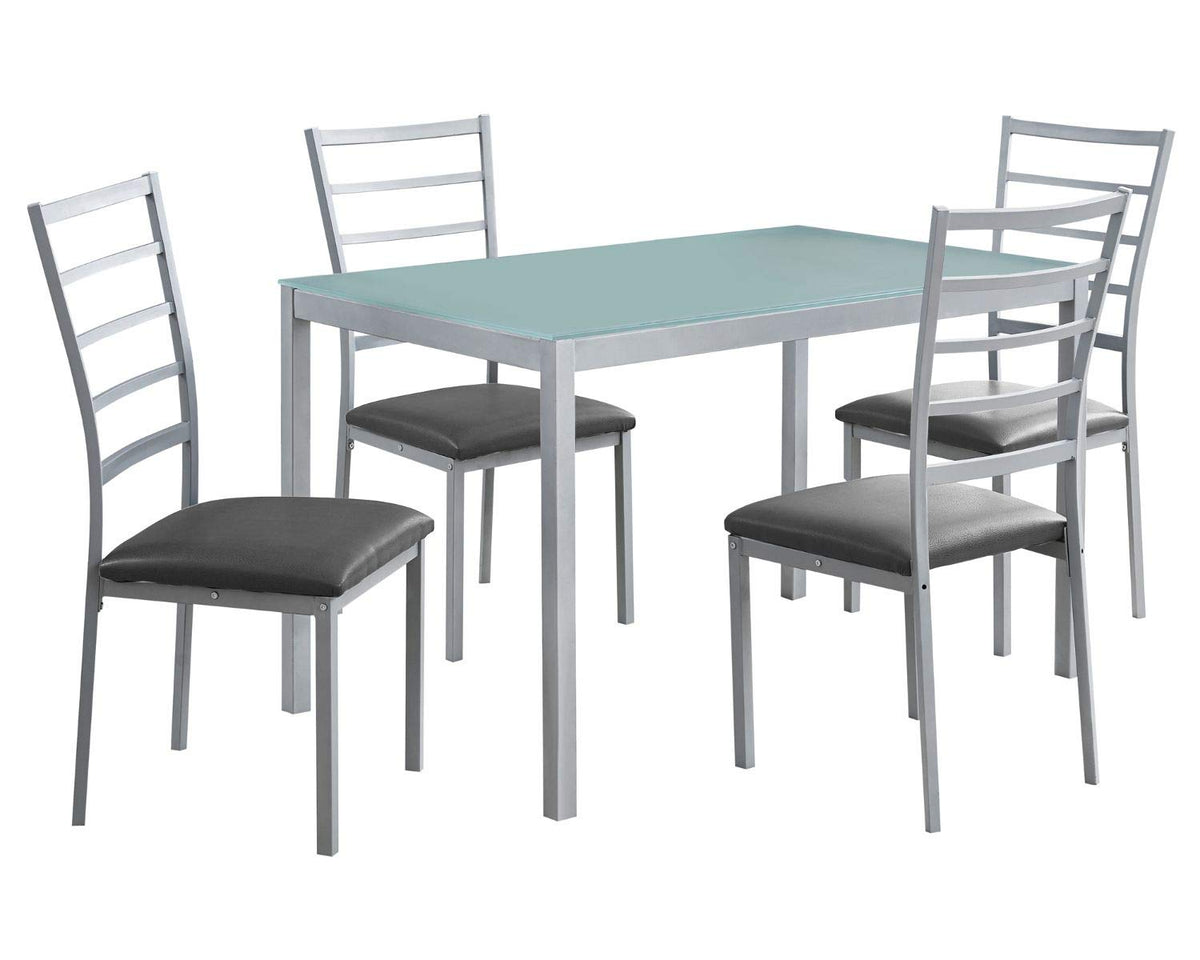 Monarch Specialties Frosted Tempered Glass Dining Set (5 Pieces), 48'L x 30'D x 30'H, Silver