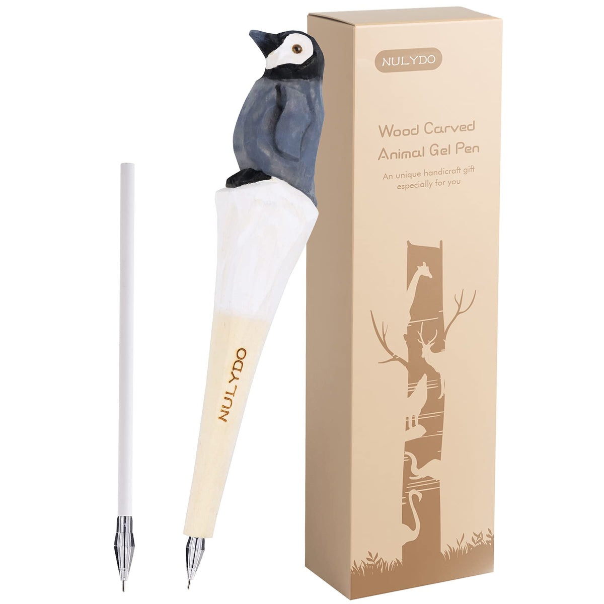 Nulydo 100% Handmade Wood Carved Animal Gel Pen | Baby Penguin, Cute Stationary School Supply Office Supply, Fun Pen Novelty Wri