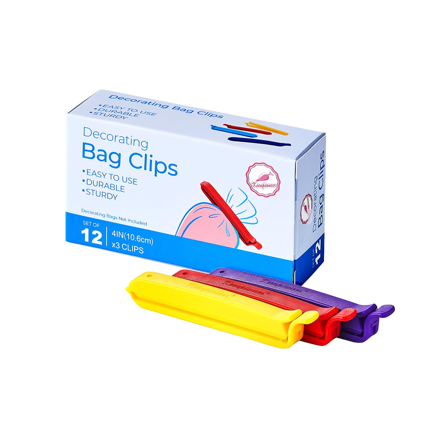 Keenpioneer Bag Sealing Clips For Food And Snack Storage, Decorating/Icing Bag Sealing Clips, 4Inch, 12-Piece, 4-Color