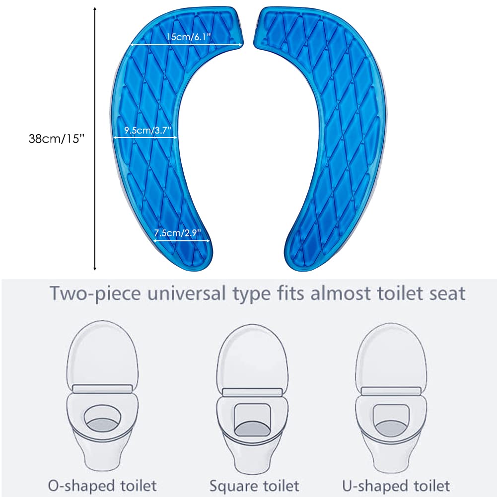 Kindax Gel Toilet Seat Cushion - Portable & Washable Cover, Blue, Model MTD-01, Universal Self-Adhesive Design