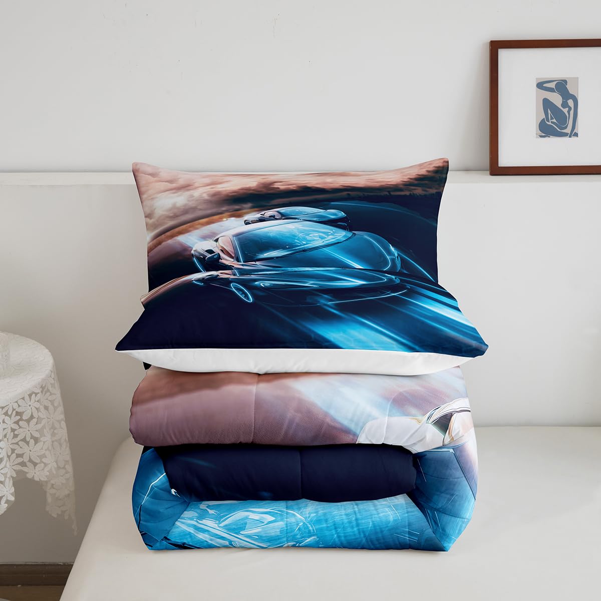 Erosebridal Boys Twin Bedding Sets Race Car Room Decor, Cool Speed Racing Car Comforter Easter Gifts For Teens Youth Extreme Spo