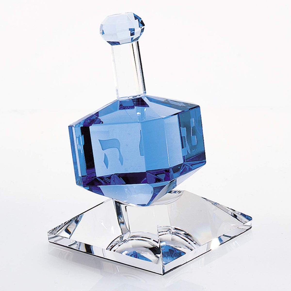 HomeRoots 3 Mouth Blown Blue Dreidel On Crystal Stand