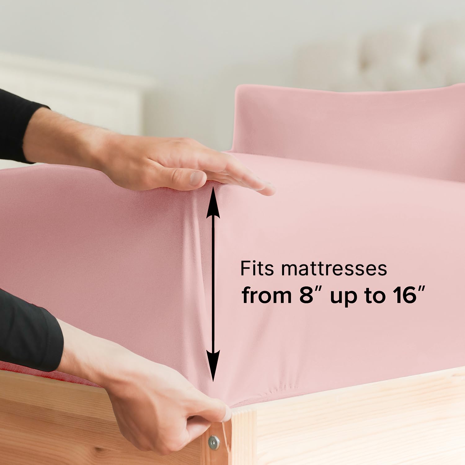 Full Size Fitted Bed Sheet - Hotel Luxury Single Fitted Sheet Only - Fits Mattress Up To 16 - Extra Soft, Wrinkle Free, Breathable & Cooling - Bottom Fitted Sheet - Baby Pink Single Fitted Sheet Only