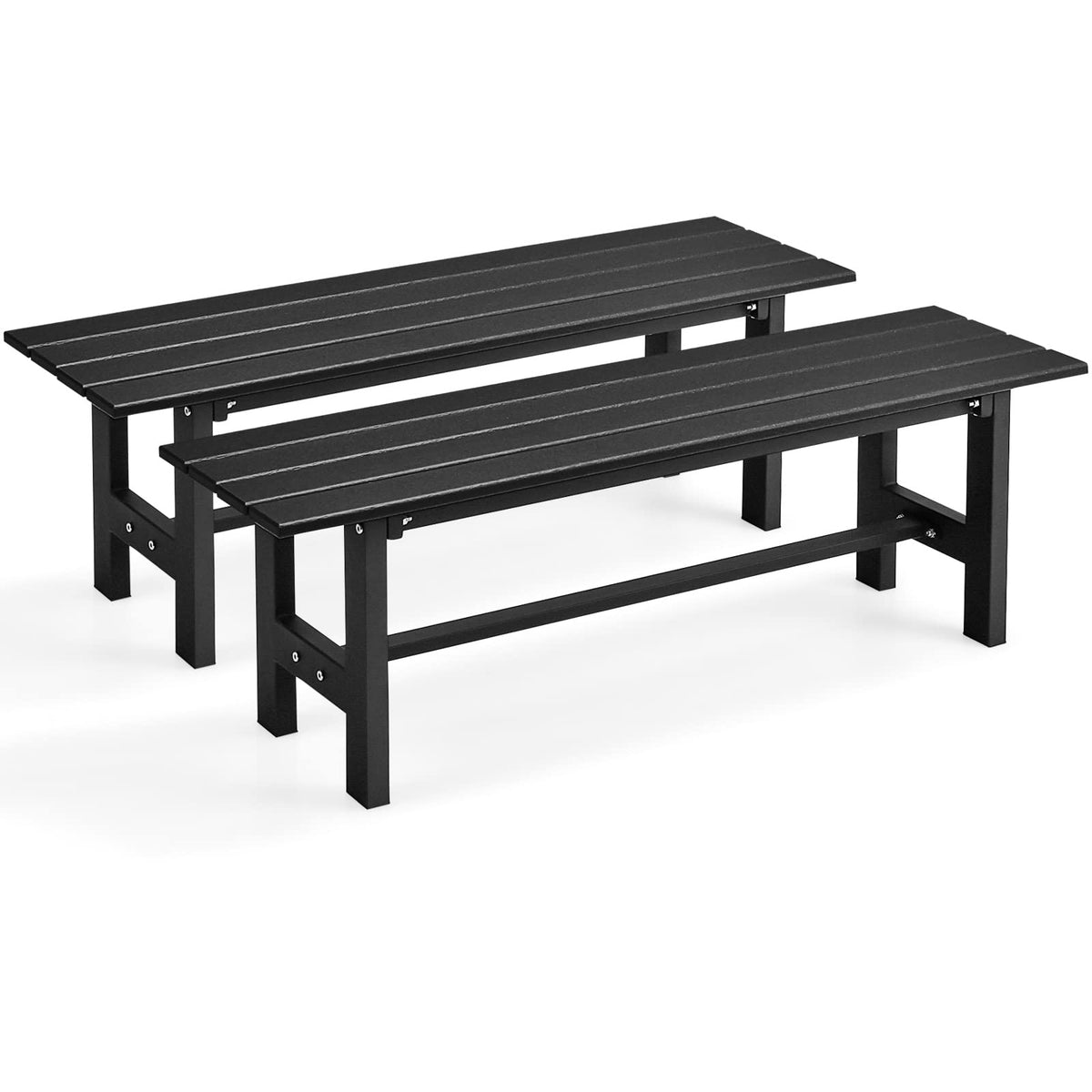 Giantex 2-Pack Outdoor Bench Seat - Backless Patio Garden Bench, 47” Weatherproof Outside Chair With Slatted Seat, Metal Frame, 660 Lbs Capacity, Dining Bench Chair For Yard, Park, Balcony, Black