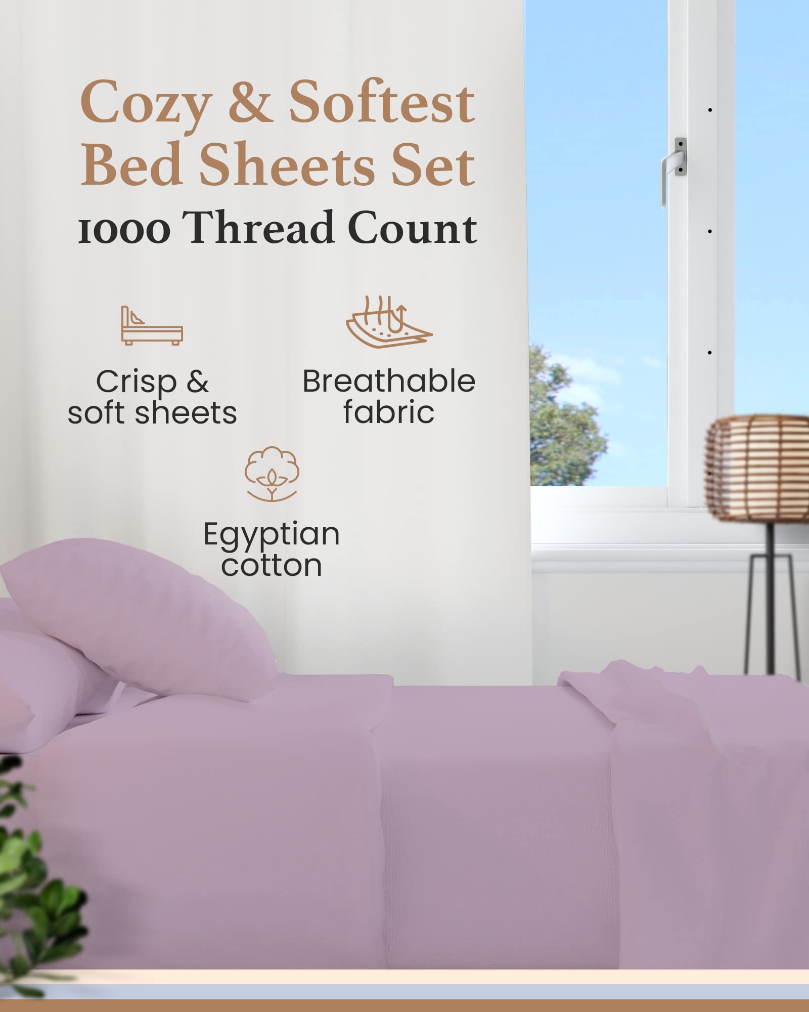Good Sleep Bedding Deep Pocket King Sheet Set - 4 Pc, 100% Egyptian Cotton Bed Sheets, 1000 Threadcount 16'' Deep Pocket Sheets