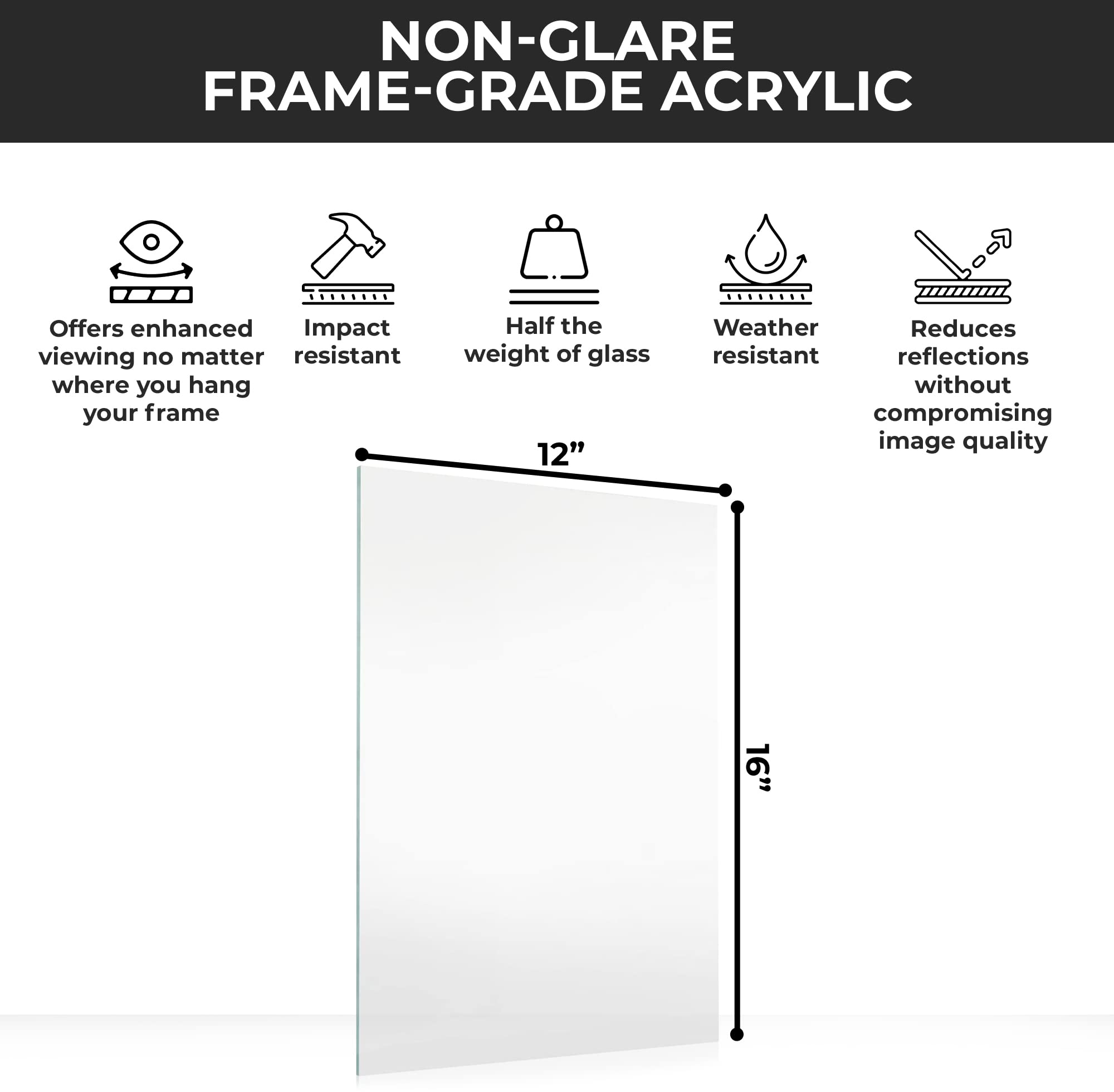 Countryarthouse Non-Glare Acrylic Plexiglass Replacement For 12X16 Picture Frame, Uv-Resistant Non-Glare