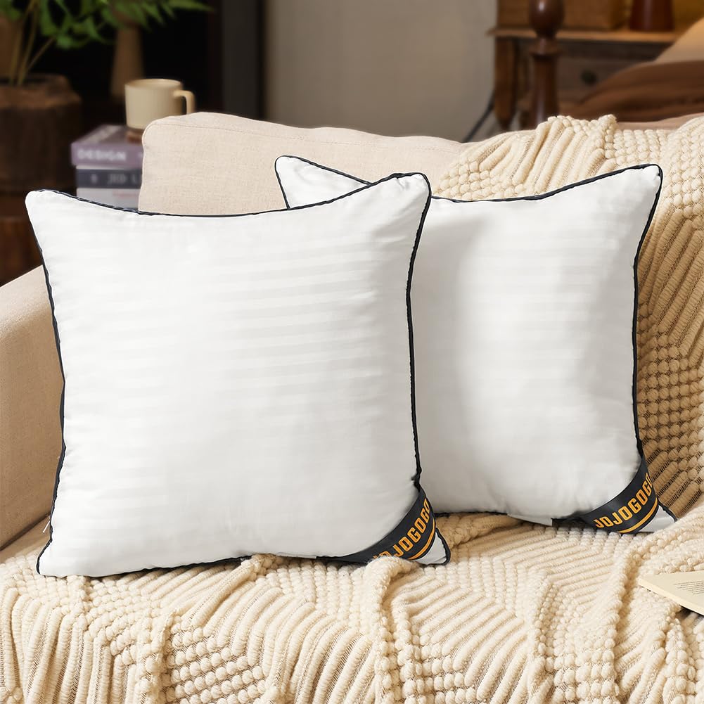 JOJOGOGO 18x18 Indoor Throw Pillow Inserts Set of 2, 18 x 18 White Fluffy Decorative Toss Pillows for Couch Patio Sofa and Indoo