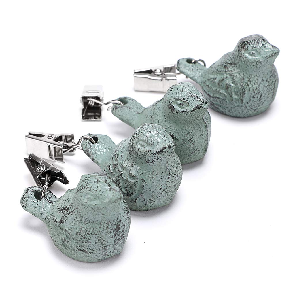 OwnMy Set of 4 Tablecloth Weights Clip on, Pendant Tablecloth Weights Kit with Cast Iron Antique Birds, Cloth Weights Clip for O
