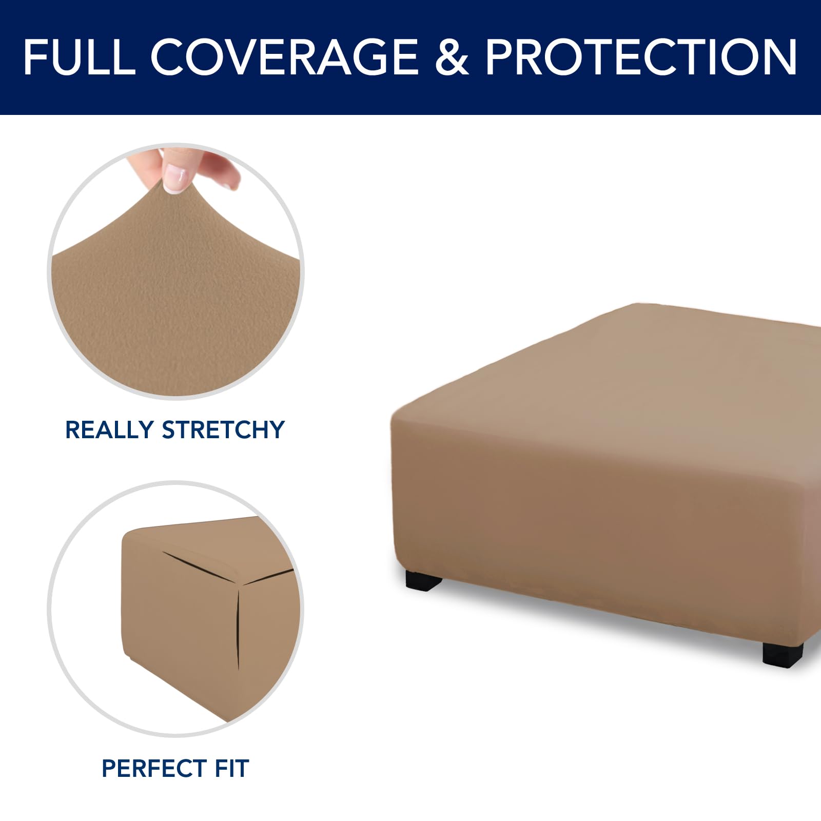 Purefit Super Stretch Form Fit Square Ottoman Cover Rectangle - Ottoman Slipcovers For Foot Stool & Folding Storage Furniture For Living Room With Nonslip Elastic Bottom (Medium-Xl, Camel)