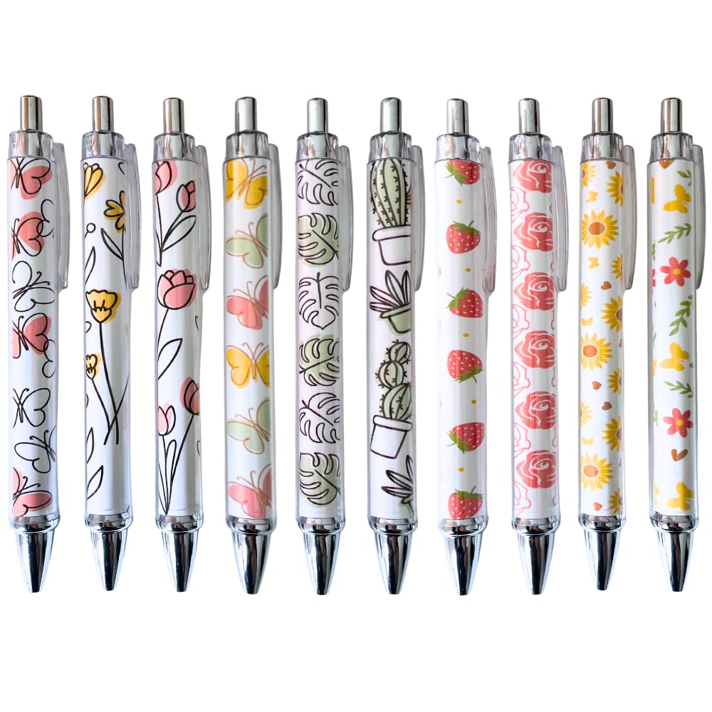 10PC Spring Pens Cute Aesthetic Flowers Cactus Butterfly Designs Pen Desk Accessories Office Supplies Tea Party & Wedding Favors