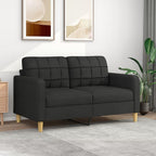 vidaXL Modern 2-Seater Black Fabric Sofa with Metal Frame for Living Room, Lounge Area or Patio, Comfortable Seating Experience with Padded Seats and Back Pillows