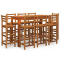 vidaXL 9-Piece Outdoor Bar Set - Solid Acacia Wood Patio Bar Table and Stools - Elegant Farmhouse Style for Garden/Terrace