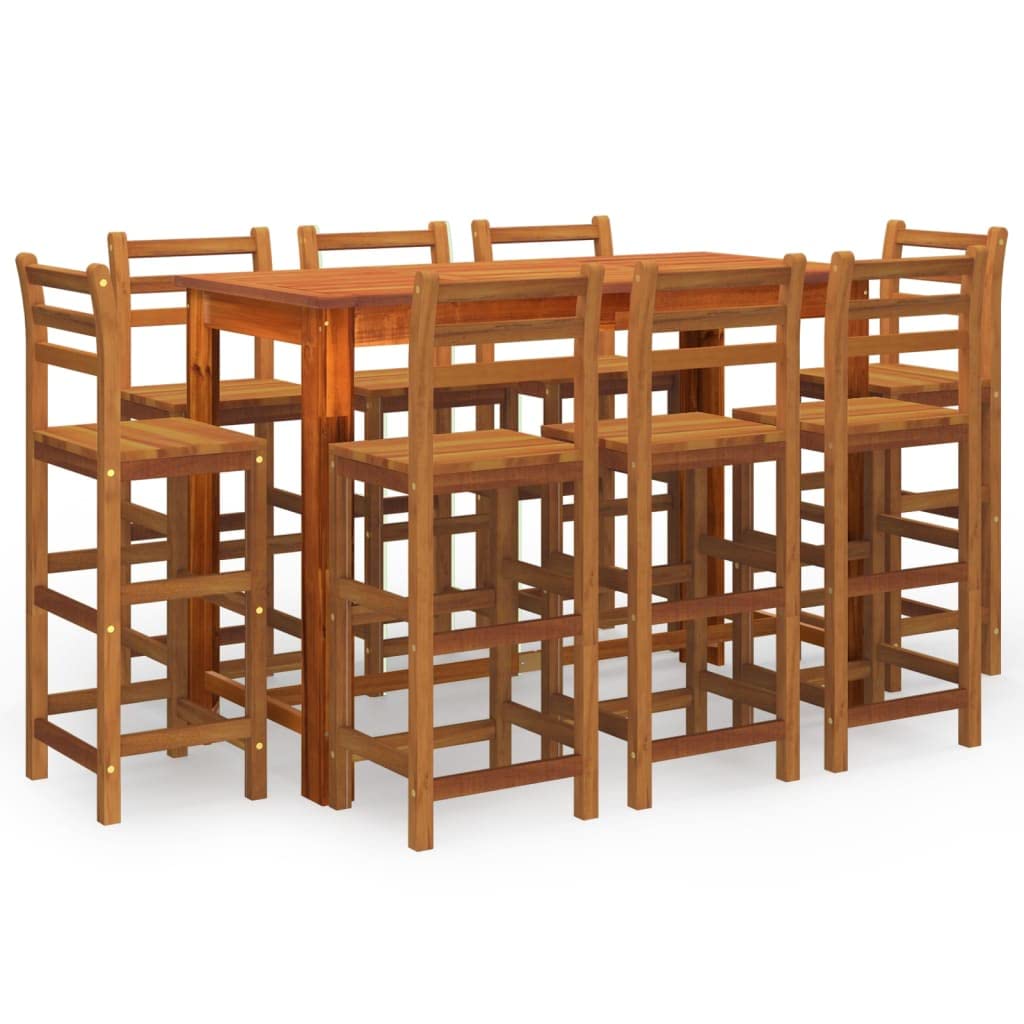 vidaXL 9-Piece Outdoor Bar Set - Solid Acacia Wood Patio Bar Table and Stools - Elegant Farmhouse Style for Garden/Terrace