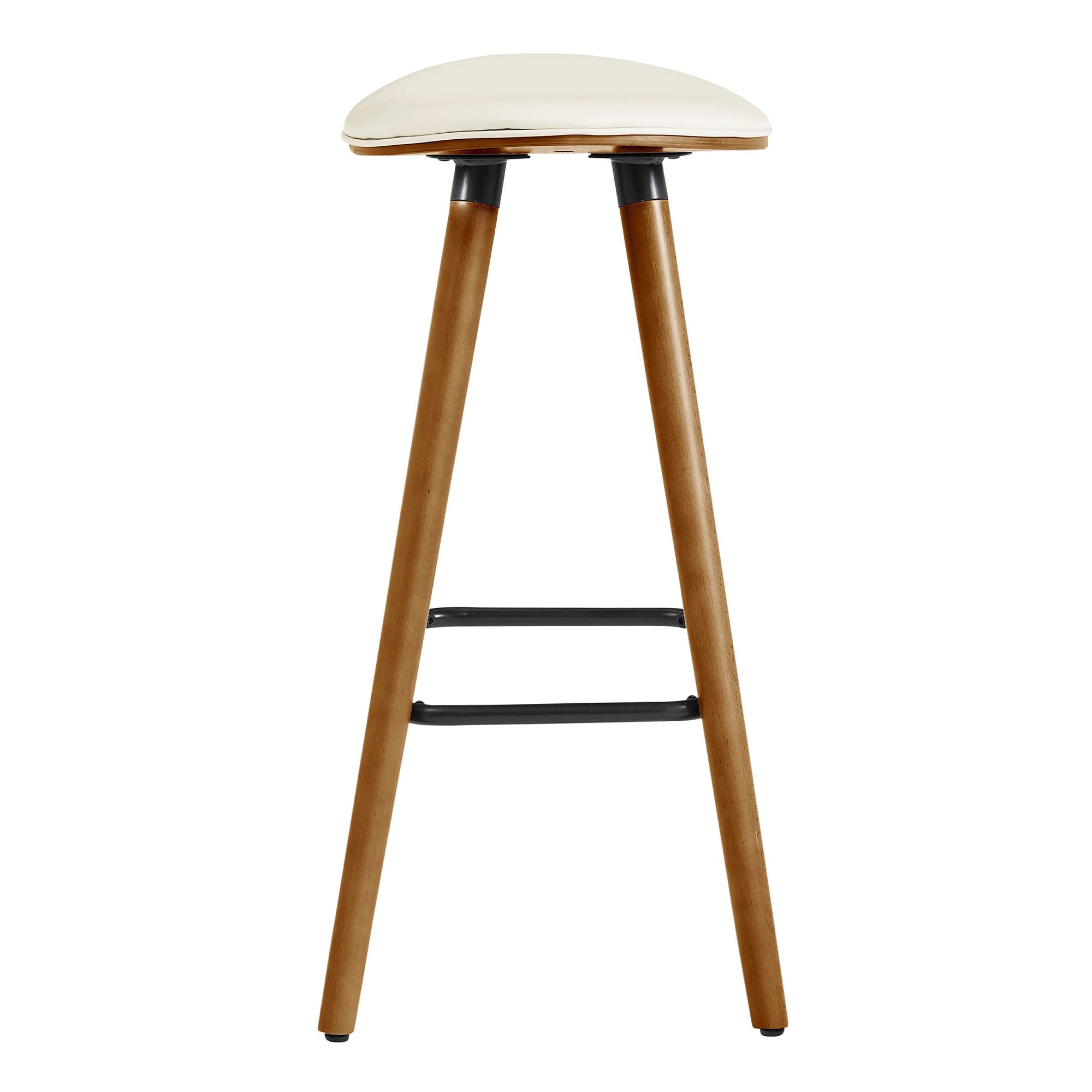 HomeRoots Bent Wood/Metal/Faux Leather 26' Cream Faux Leather Backless Wooden Bar Stool