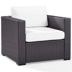 Crosley Furniture Biscayne Outdoor Chair, Wicker Patio Chairs for Porch, Deck, Balcony, Backyard, Brown with White Cushions
