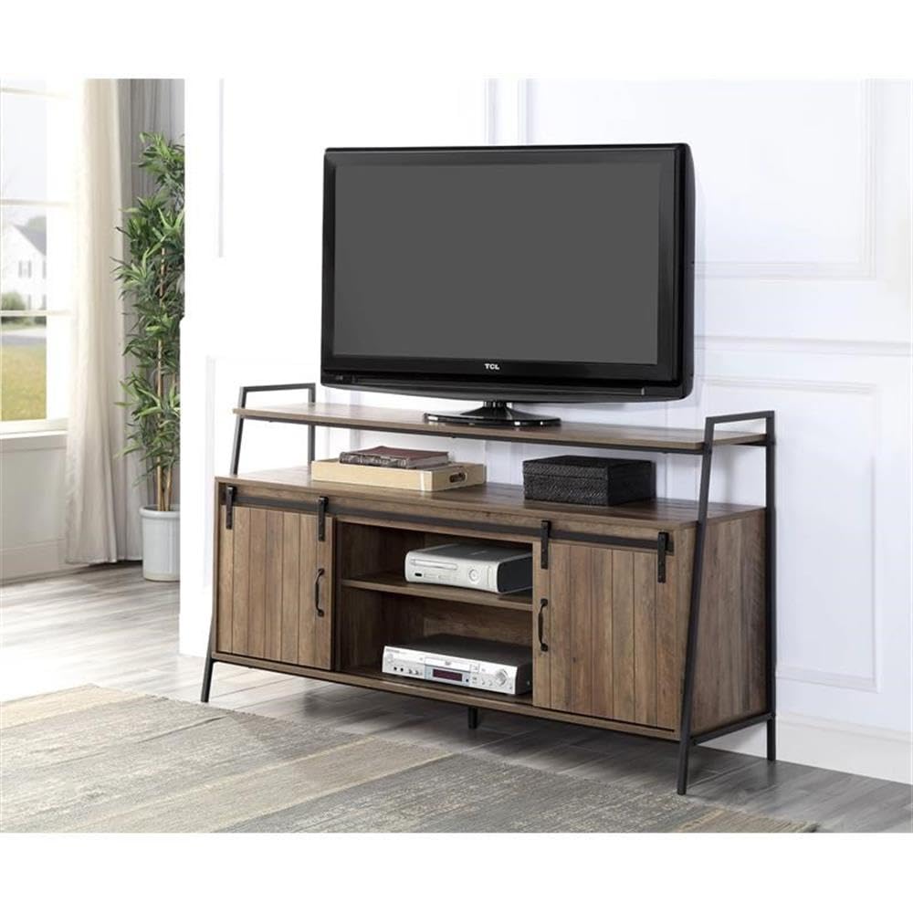 Acme Rashawn Wooden TV Stand with 2 Open Shelves in Rustic Oak and Black