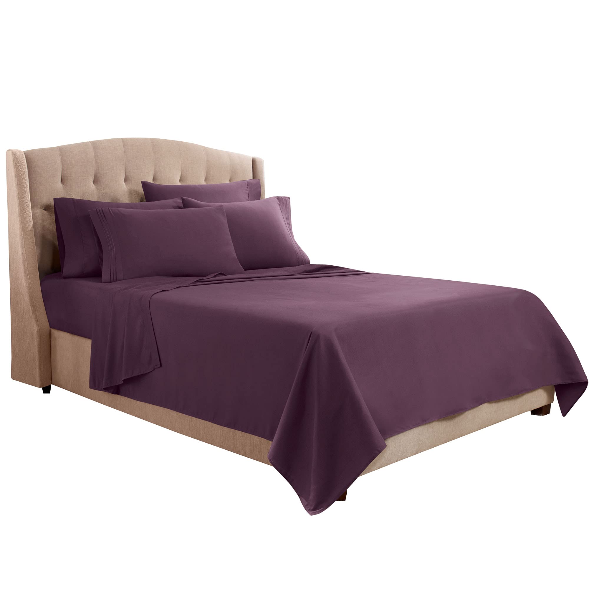 Clara Clark Queen Sheets, 6 Piece Set - Hotel Luxury Sheets For Queen Size Bed, Super Soft Bedding Sheets & Pillowcases, Queen Size Sheets, Eggplant Purple