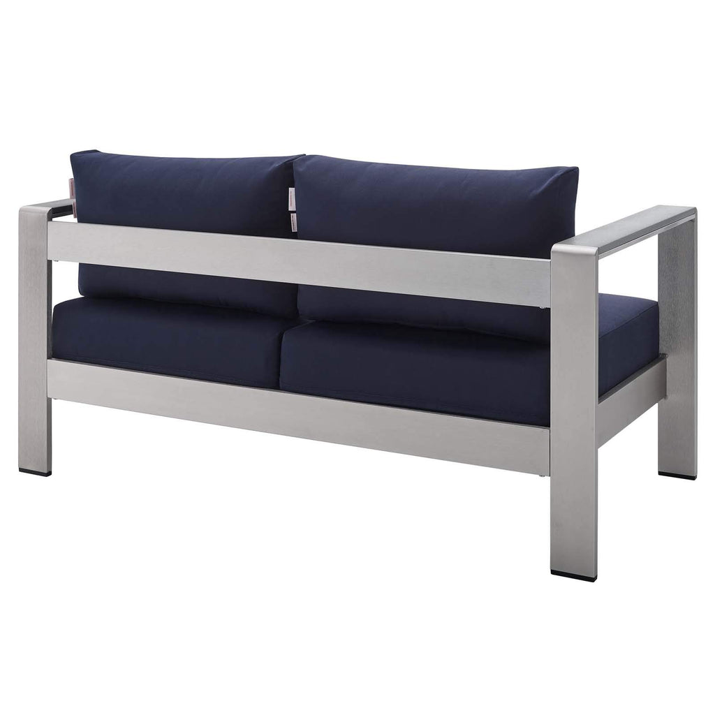Modway Shore Sunbrella® Fabric Aluminum Outdoor Patio Loveseat In Silver Navy