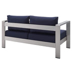 Modway Shore Sunbrella® Fabric Aluminum Outdoor Patio Loveseat In Silver Navy