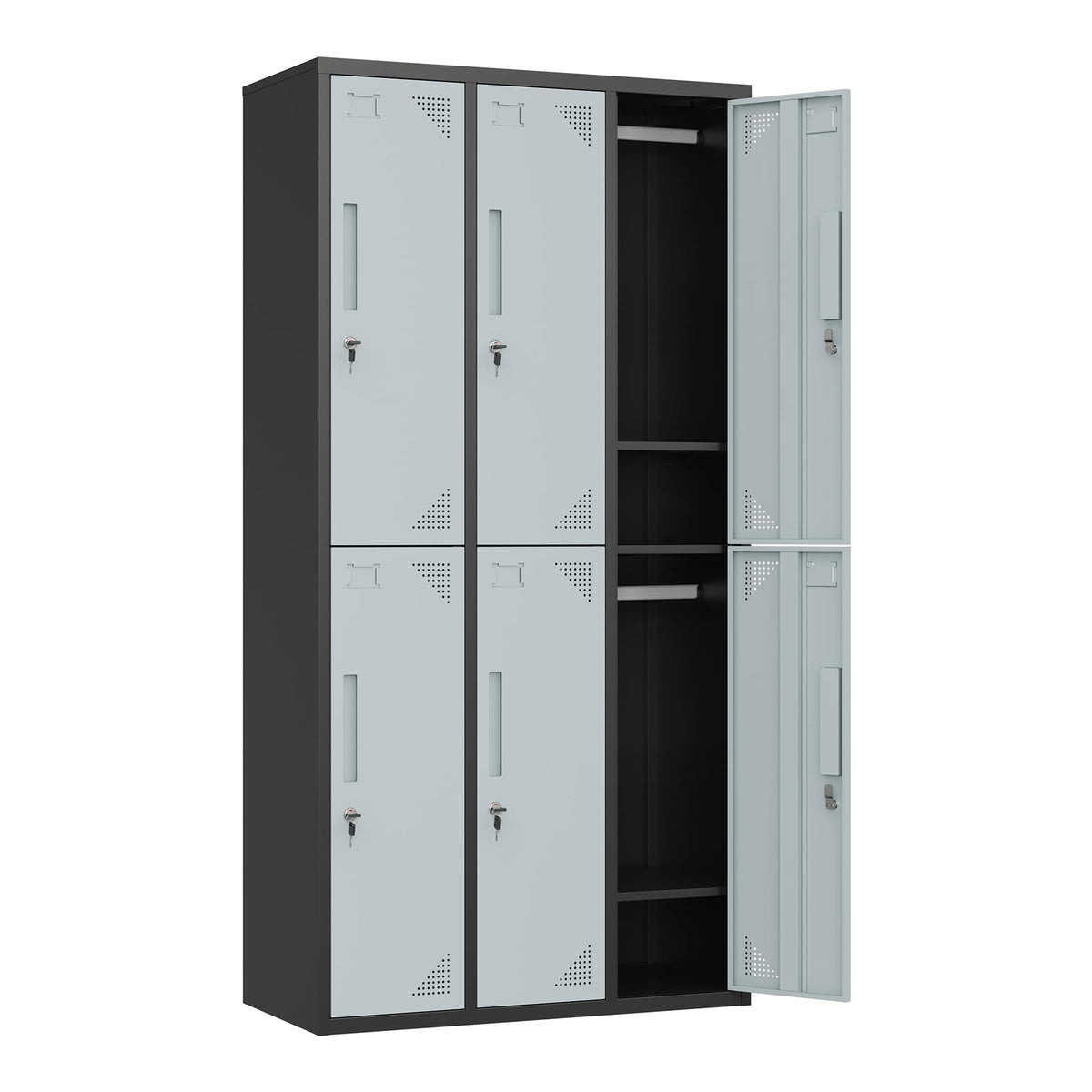 Anxxsu Metal Locker With 6 Doors Employees Locker, Metal Storage Locker With Hooks, 71' Storage Cabinet Lockers For Employees,