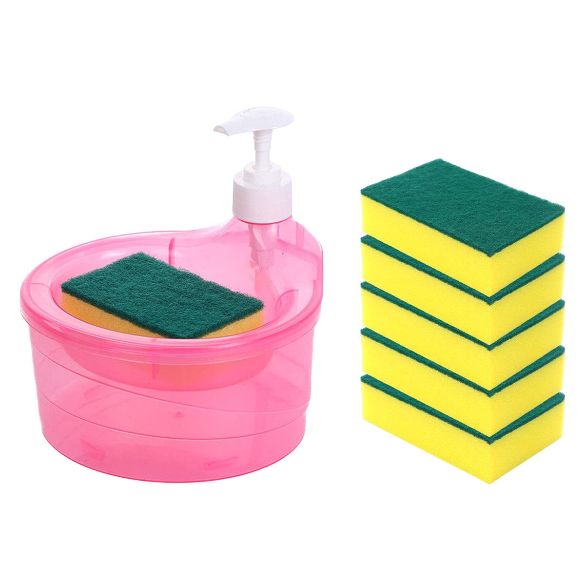 TRENDIVIBE Dish Soap Dispenser and Sponge Holder with 6 Sponge Practical for Hotel Sink Pink