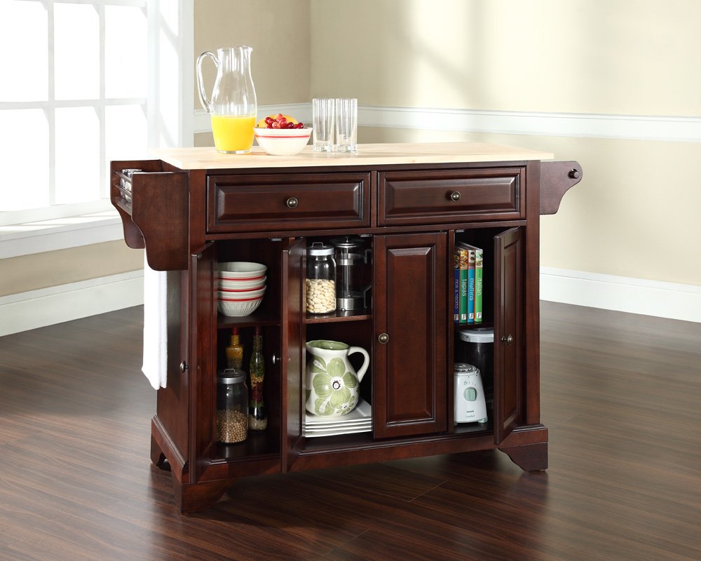 Crosley Furniture Lafayette Wood Top Rolling Kitchen Island Storage Cart, Microwave Stand, Spice Rack, Mahogany