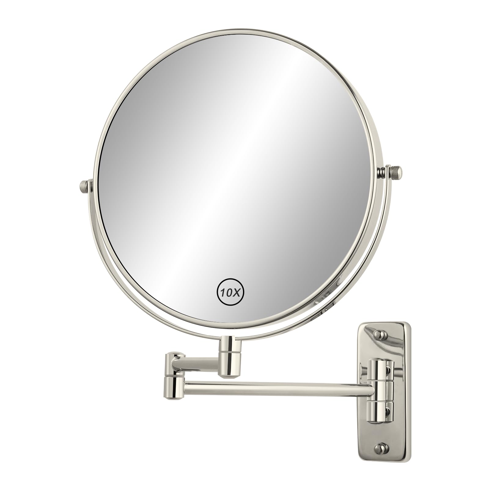 FFowcye 8' Wall Mounted Makeup Mirror, 1X/10X Wall Mount Magnifying Mirror with Double Sided Folding Extendable Arm 360 Rotatio