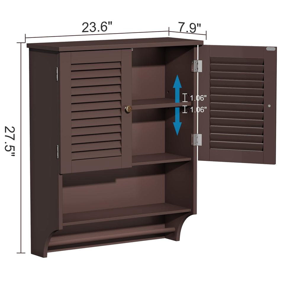 Choochoo Bathroom Wall Cabinet With Towels Bar, 23.6' L X7.9 W X27.5 H Mdf Material Medicine Cabinet, 2 Doors Over The Toilet Space Saver Storage Cabinet With Large Space, Espresso