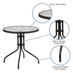 Flash Furniture Barker 28'' Round Tempered Glass Metal Table With Black Rattan Edging