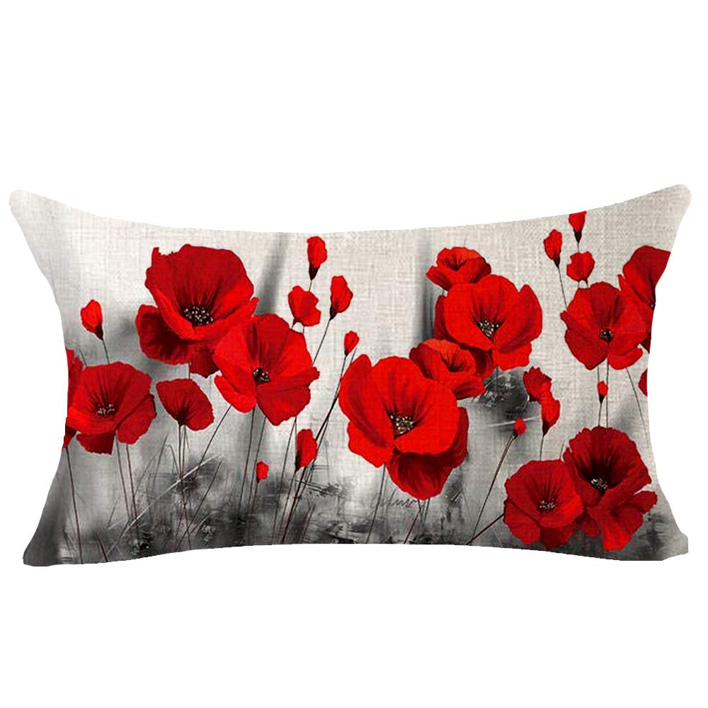 Andreannie Beautiful Charming Watercolor Oil Painting Ink Retro Red Poppy Cotton Linen Lumbar Throw Pillow Case Cushion Cover De